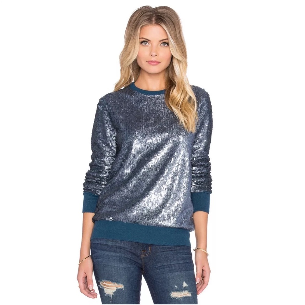 Equipment Sequin Pullover Sweater in Metallic Navy Blue